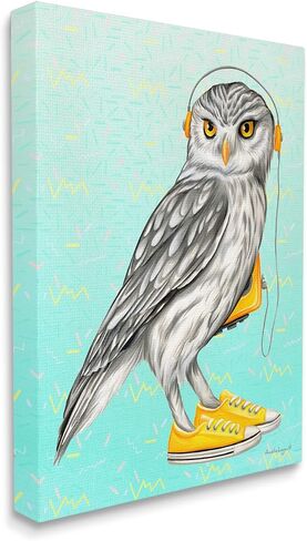 Stupell Industries Owl Wearing Yellow Sneakers Headphones Retro Pattern, Design by Amelie Legault in Saudi Arabia