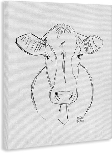 Stupell Industries 'Farm Cattle Cow Pencil Sketch Drawing Portrait ', Canvas Art, 24 x 30 Inches, Easy to Hang and Sturdy, Made in USA, by Valerie Wieners in Kuwait