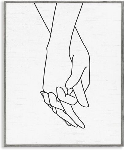 Stupell Industries 'Romantic Holding Hands Outline Drawing Loving Couple ', Framed Giclee Art, Gray, 16 x 20 Inches, Easy to Hang and Sturdy, Made in USA, by Lettered and Lined in Saudi Arabia