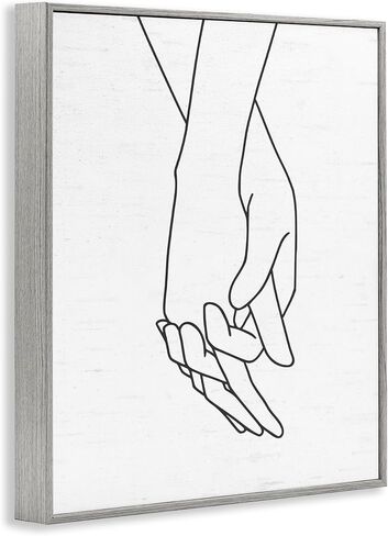 Stupell Industries 'Romantic Holding Hands Outline Drawing Loving Couple ', Framed Giclee Art, Gray, 16 x 20 Inches, Easy to Hang and Sturdy, Made in USA, by Lettered and Lined in Saudi Arabia