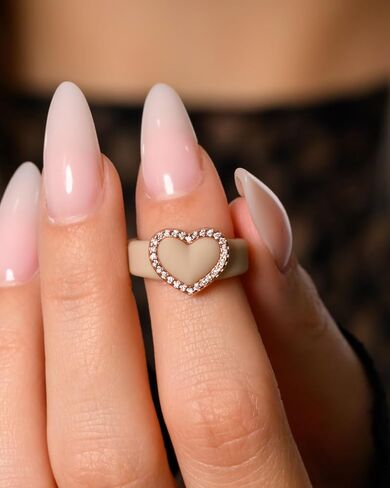 Rinfit Silicone Rings for Her - Rubber Wedding Bands Bundle - Oval Cut CZ Stone & Heart Gemstones Nude/RoseGold, Size 7 in Kuwait