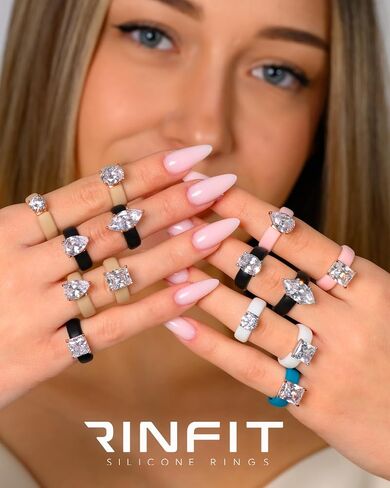Rinfit Silicone Rings for Her - Rubber Wedding Bands Bundle - Oval Cut CZ Stone & Heart Gemstones Nude/RoseGold, Size 7 in Kuwait