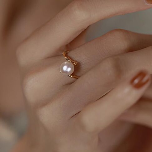 925 Sterling Silver Freshwater Cultured Pearl Ring Gold Pearl Promise Ring for Women tatement Expandable Adjustable Rings Pearl Ball Open Rings （Gold） in Saudi Arabia