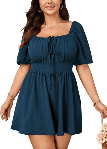 SCOMCHIC Women Plus Size Rompers Summer Casual Polka Dot Puff Sleeve High Waist Loose Shorts Jumpsuit Cute Playsuit in Saudi Arabia