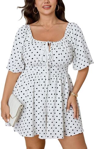SCOMCHIC Women Plus Size Rompers Summer Casual Polka Dot Puff Sleeve High Waist Loose Shorts Jumpsuit Cute Playsuit in Saudi Arabia