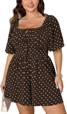 SCOMCHIC Women Plus Size Rompers Summer Casual Polka Dot Puff Sleeve High Waist Loose Shorts Jumpsuit Cute Playsuit in Saudi Arabia