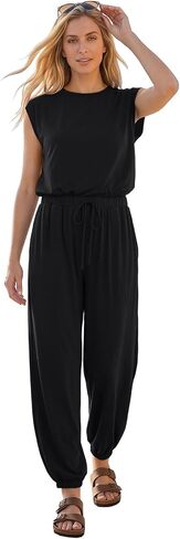 Jumpsuits for Women 2026 Casual Cap Sleeve One Piece Outfits Loose Crewneck Drawstring Romper with Pockets in Saudi Arabia