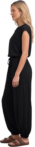 Jumpsuits for Women 2026 Casual Cap Sleeve One Piece Outfits Loose Crewneck Drawstring Romper with Pockets in Saudi Arabia