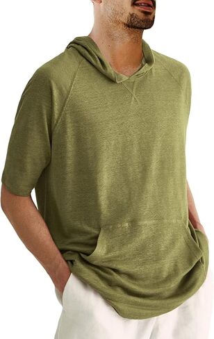 Runcati Men's Short Sleeve Hoodies Gym Cotton Hooded T Shirt Lightweight Athletic Pullover Sweatshirts with Pocket in Kuwait