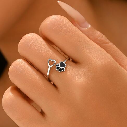 925 Sterling Silver Paw Print Rings for Women 14K Gold Plated Puppy Dog Cat Love Heart Stackable Rings for Mother Daughter Cute Pet Animals Claw Adjustable Ring Gift for Pet Loving Friends in Saudi Arabia