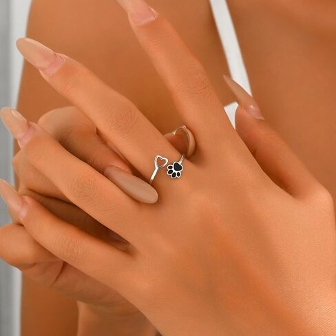 925 Sterling Silver Paw Print Rings for Women 14K Gold Plated Puppy Dog Cat Love Heart Stackable Rings for Mother Daughter Cute Pet Animals Claw Adjustable Ring Gift for Pet Loving Friends in Saudi Arabia