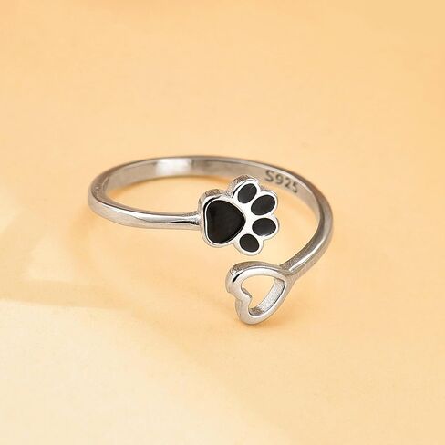 925 Sterling Silver Paw Print Rings for Women 14K Gold Plated Puppy Dog Cat Love Heart Stackable Rings for Mother Daughter Cute Pet Animals Claw Adjustable Ring Gift for Pet Loving Friends in Saudi Arabia