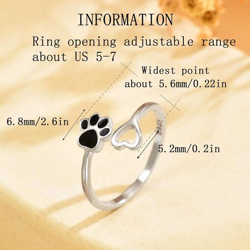 925 Sterling Silver Paw Print Rings for Women 14K Gold Plated Puppy Dog Cat Love Heart Stackable Rings for Mother Daughter Cute Pet Animals Claw Adjustable Ring Gift for Pet Loving Friends in Saudi Arabia