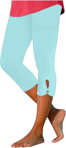 Trendy Capri Leggings for Women Solid Color High Waisted Yoga Gym Crop Pants Stretchy Fitting Capris in Saudi Arabia