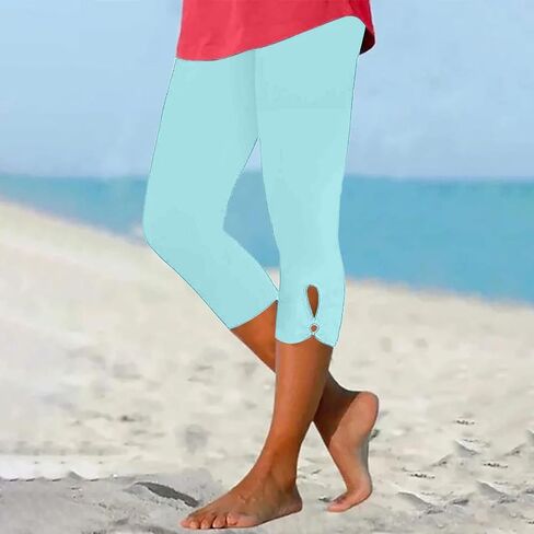Trendy Capri Leggings for Women Solid Color High Waisted Yoga Gym Crop Pants Stretchy Fitting Capris in Saudi Arabia