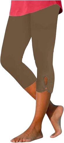 Trendy Capri Leggings for Women Solid Color High Waisted Yoga Gym Crop Pants Stretchy Fitting Capris in Saudi Arabia
