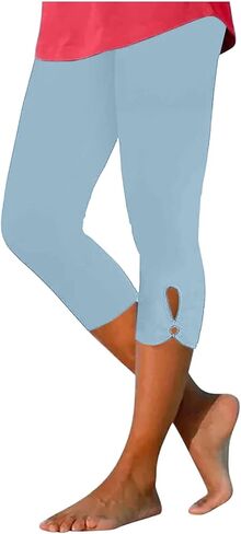 Trendy Capri Leggings for Women Solid Color High Waisted Yoga Gym Crop Pants Stretchy Fitting Capris in Saudi Arabia