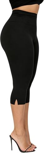 Seyumixi Women's Split Hem Capris Elastic Waist Mid Calf Capri Leggings Side Slit Stretchy Skinny Cropped Pants Dressy in Saudi Arabia