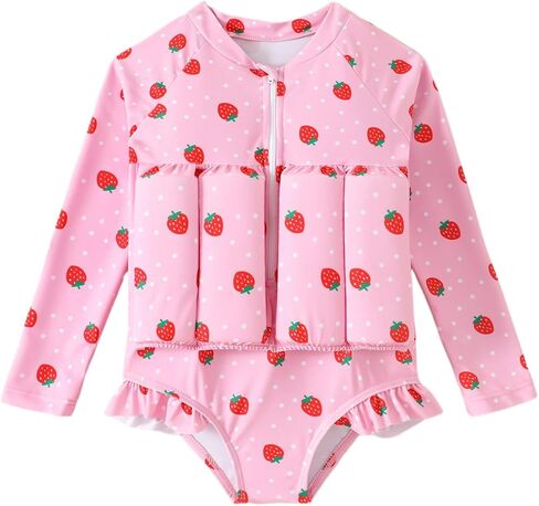 FishingDino Floating Swimsuit for Toddler Girls 1-6T Long Sleeve One Piece Float Suit Built-in Buds Cute Floatation Swim Suit in Saudi Arabia