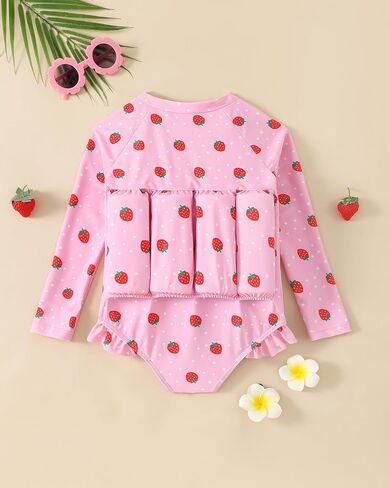 FishingDino Floating Swimsuit for Toddler Girls 1-6T Long Sleeve One Piece Float Suit Built-in Buds Cute Floatation Swim Suit in Saudi Arabia