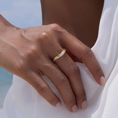 STORYJEWELLERY خواتم زفاف منحنية للنساء، خاتم مطلي بالذهب، خواتم زفاف مطلية بالذهب للنساء، خاتم مموج، خواتم مكتنزة in Kuwait