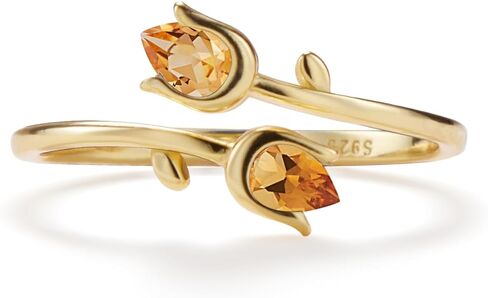 PERIMADE Citrine Opal Tulip Ring for Women, Adjustable Tulip Flower Stacking Bypass Open Band, 18K Gold Plated Floral Open Ring Hypoallergenic 925 Sterling Silver Jewelry for Birthday Anniversary in Saudi Arabia