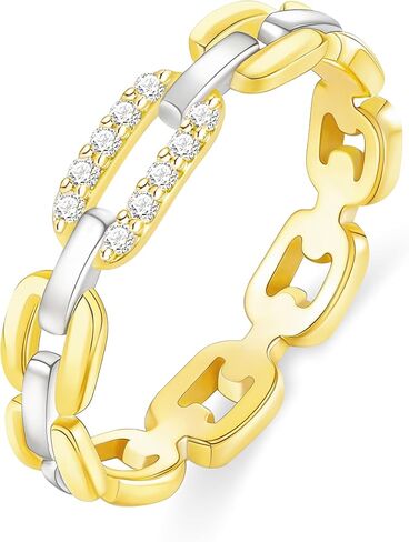 Monkton Two Tone Chain Link Ring Paperclip Stackable Ring Cubic Zirconia Statement Dainty Promise Wedding Band for Women Size 4-11 in Saudi Arabia