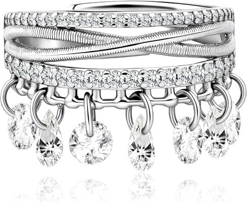 Silver Cubic Zirconia Criss Cross Dangle Ring Statement Stacking Charm Open Rings for Women in Saudi Arabia
