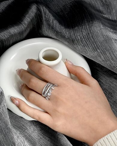 Silver Cubic Zirconia Criss Cross Dangle Ring Statement Stacking Charm Open Rings for Women in Saudi Arabia