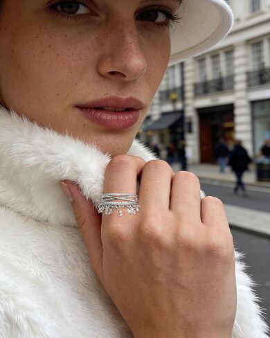 Silver Cubic Zirconia Criss Cross Dangle Ring Statement Stacking Charm Open Rings for Women in Saudi Arabia