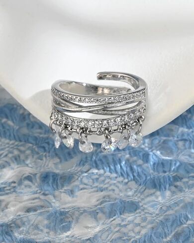 Silver Cubic Zirconia Criss Cross Dangle Ring Statement Stacking Charm Open Rings for Women in Saudi Arabia