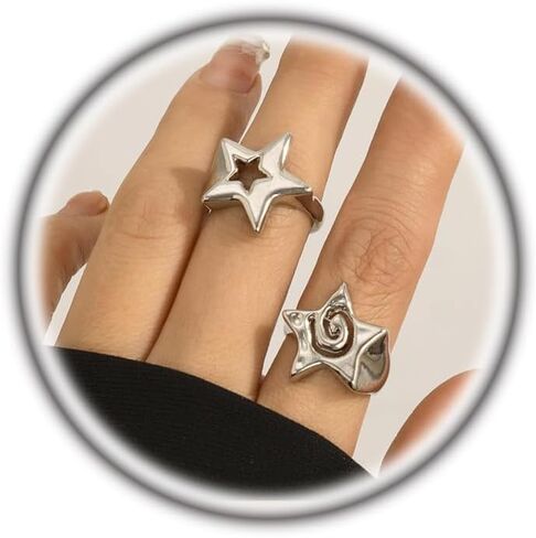Gold Chunky Star Statement Rings for Women,Fashion Stack Big Hollow Pentagram Knuckle Rings,Trendy Y2k Jewelry Grunge Gothic Accessories in Saudi Arabia