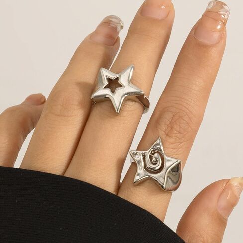 Gold Chunky Star Statement Rings for Women,Fashion Stack Big Hollow Pentagram Knuckle Rings,Trendy Y2k Jewelry Grunge Gothic Accessories in Saudi Arabia