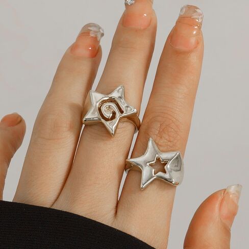 Gold Chunky Star Statement Rings for Women,Fashion Stack Big Hollow Pentagram Knuckle Rings,Trendy Y2k Jewelry Grunge Gothic Accessories in Saudi Arabia