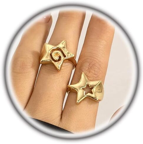 Gold Chunky Star Statement Rings for Women,Fashion Stack Big Hollow Pentagram Knuckle Rings,Trendy Y2k Jewelry Grunge Gothic Accessories in Saudi Arabia