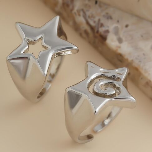 Gold Chunky Star Statement Rings for Women,Fashion Stack Big Hollow Pentagram Knuckle Rings,Trendy Y2k Jewelry Grunge Gothic Accessories in Saudi Arabia