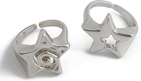 Gold Chunky Star Statement Rings for Women,Fashion Stack Big Hollow Pentagram Knuckle Rings,Trendy Y2k Jewelry Grunge Gothic Accessories in Saudi Arabia