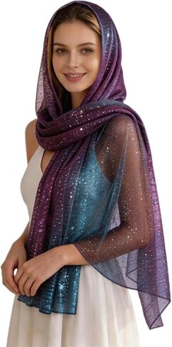 Women Sequin Scarf Sparkly Rave Head Scarf Hijab Sheer Mesh Scarves Glitter Shawls and Wraps for Evening Dresses in Saudi Arabia