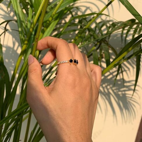 925 STERLING SILVER BLACK DIAMOND RING FOR WOMEN - 18K GOLD PLATED -VINTAGE ART DECO RING -DAINTY HANDMADE RING - PROMISE RING - ENGAGEMENT RING - WEDDING RING in Saudi Arabia