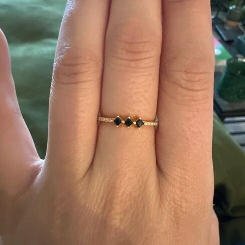925 STERLING SILVER BLACK DIAMOND RING FOR WOMEN - 18K GOLD PLATED -VINTAGE ART DECO RING -DAINTY HANDMADE RING - PROMISE RING - ENGAGEMENT RING - WEDDING RING in Saudi Arabia