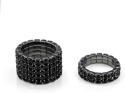 2Pcs Black Rings for Women Rhinestone Elastic Band, Sparkly Stretchy Statement Jewelry Set, Chunky Crystal Goth Cocktail Ring Fashion Gift Idea in Saudi Arabia