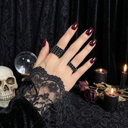 2Pcs Black Rings for Women Rhinestone Elastic Band, Sparkly Stretchy Statement Jewelry Set, Chunky Crystal Goth Cocktail Ring Fashion Gift Idea in Saudi Arabia