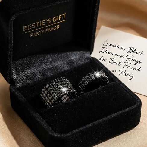 2Pcs Black Rings for Women Rhinestone Elastic Band, Sparkly Stretchy Statement Jewelry Set, Chunky Crystal Goth Cocktail Ring Fashion Gift Idea in Saudi Arabia
