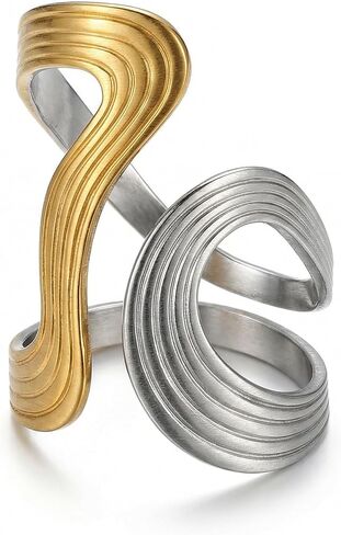 Thumb Ring, Gold and Silver Rings, Wave Arc Design Jewelry Piece, Adjustable Fit for Comfortable Wear, Stylish Accessory for Daily Use and Special Occasions, One Piece Set with Mixed Metal Finish in Saudi Arabia