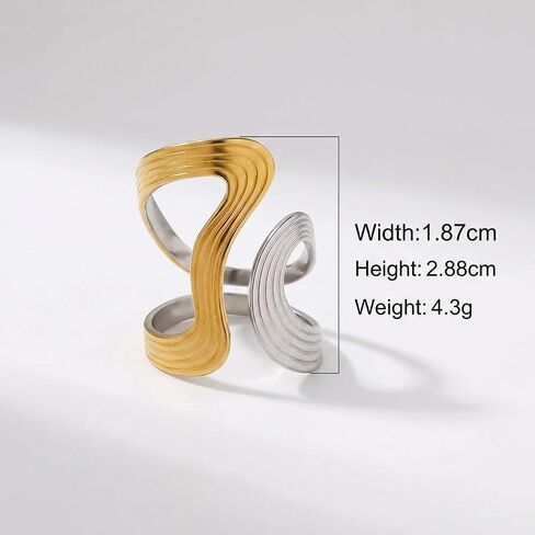 Thumb Ring, Gold and Silver Rings, Wave Arc Design Jewelry Piece, Adjustable Fit for Comfortable Wear, Stylish Accessory for Daily Use and Special Occasions, One Piece Set with Mixed Metal Finish in Saudi Arabia