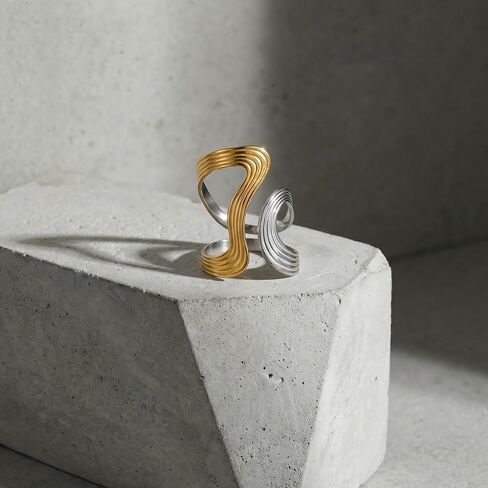 Thumb Ring, Gold and Silver Rings, Wave Arc Design Jewelry Piece, Adjustable Fit for Comfortable Wear, Stylish Accessory for Daily Use and Special Occasions, One Piece Set with Mixed Metal Finish in Saudi Arabia