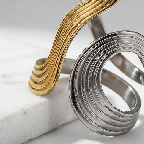 Thumb Ring, Gold and Silver Rings, Wave Arc Design Jewelry Piece, Adjustable Fit for Comfortable Wear, Stylish Accessory for Daily Use and Special Occasions, One Piece Set with Mixed Metal Finish in Saudi Arabia