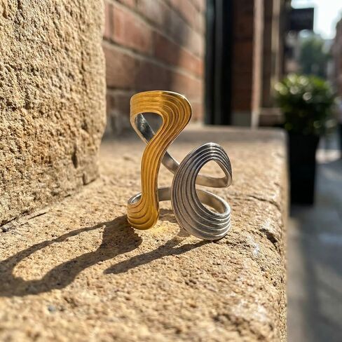 Thumb Ring, Gold and Silver Rings, Wave Arc Design Jewelry Piece, Adjustable Fit for Comfortable Wear, Stylish Accessory for Daily Use and Special Occasions, One Piece Set with Mixed Metal Finish in Saudi Arabia