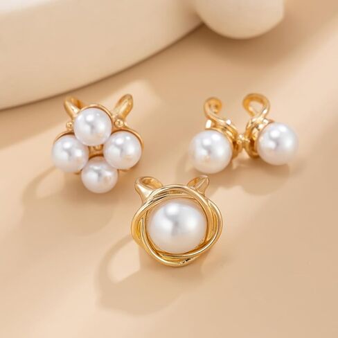Pearl Ring For Women Stacking Baroque Ring Set Gold Silvery Imitation Pearl Hollowed-Out Joint Ring Set Adjustable Open Dome Rings Trendy Jewerly For Women in Saudi Arabia