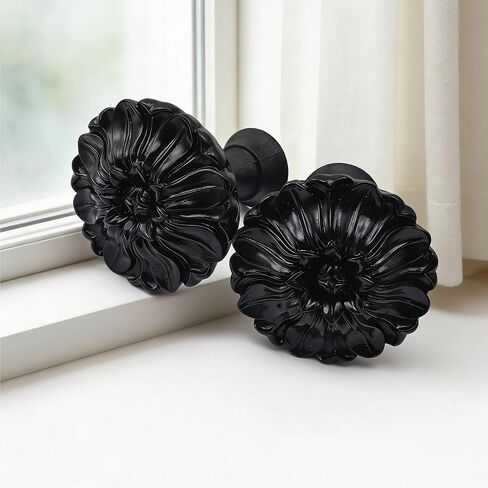 2PCS Floral Curtain Holdbacks, 3x3.35 Resin Wall Hook for Drapery Tiebacks, Coats, Hats & Scarf Holder, Easy Punch Install - Daisy Black in Saudi Arabia
